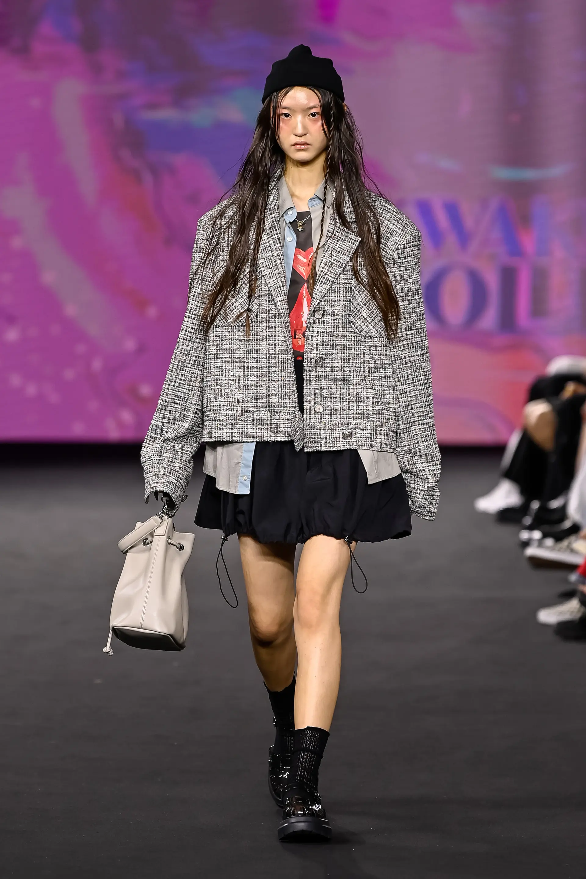 26SS Gray Tailored Collar Tweed Crop Jacket