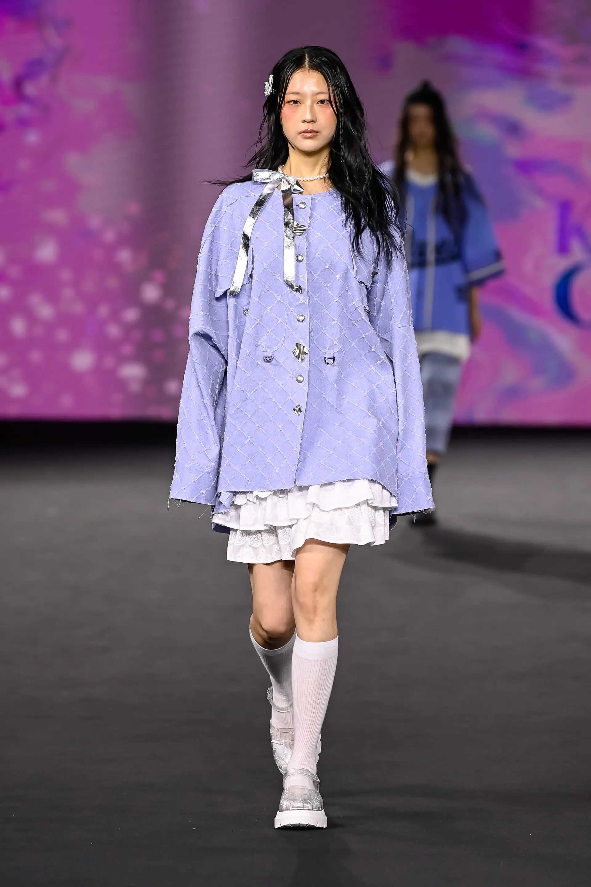 26SS Light Blue Cross Pattern Round Neck Over Fit Jacket