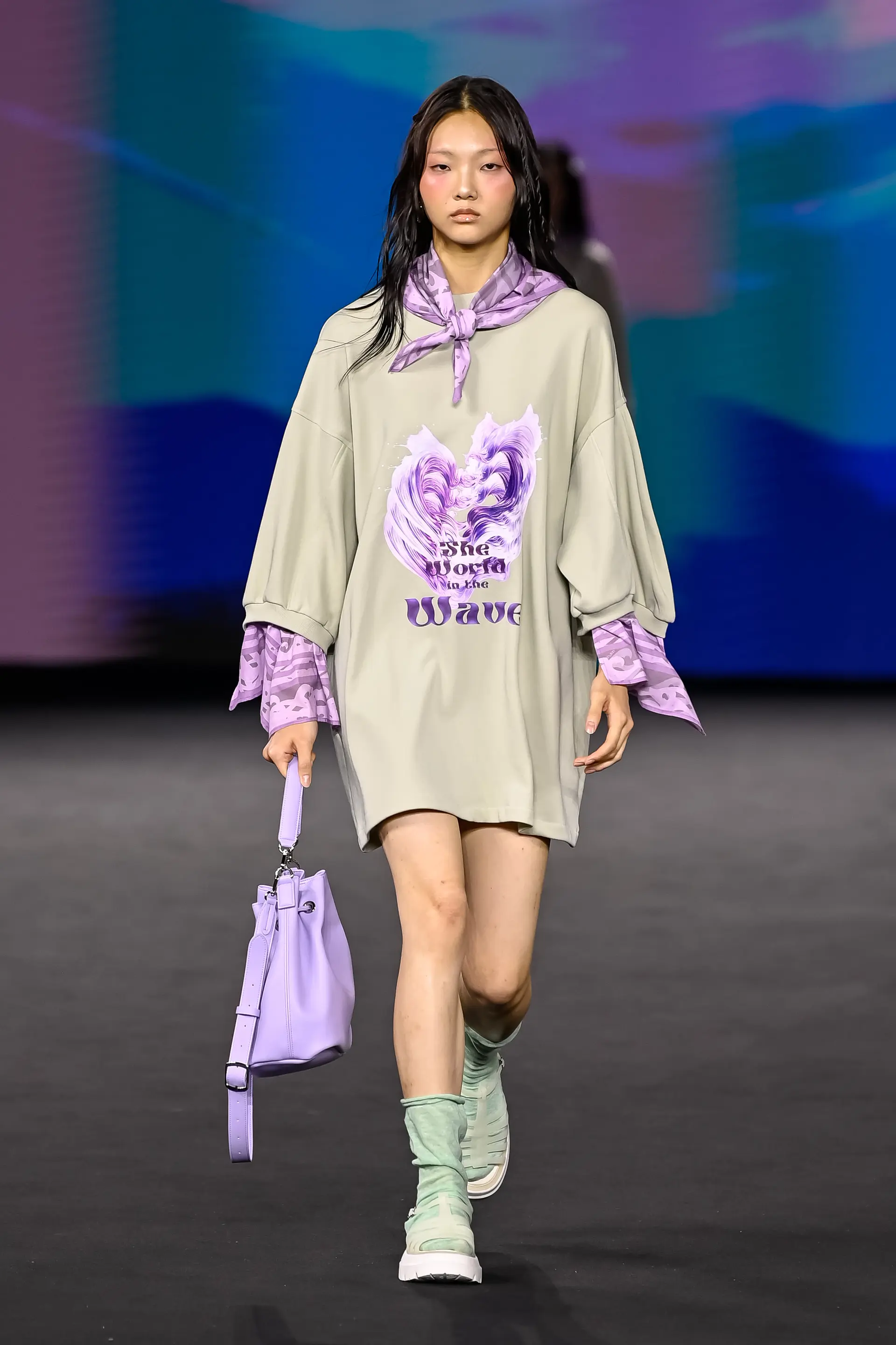 26SS Purple Wave Layered Light Khaki Sweat One-Piece