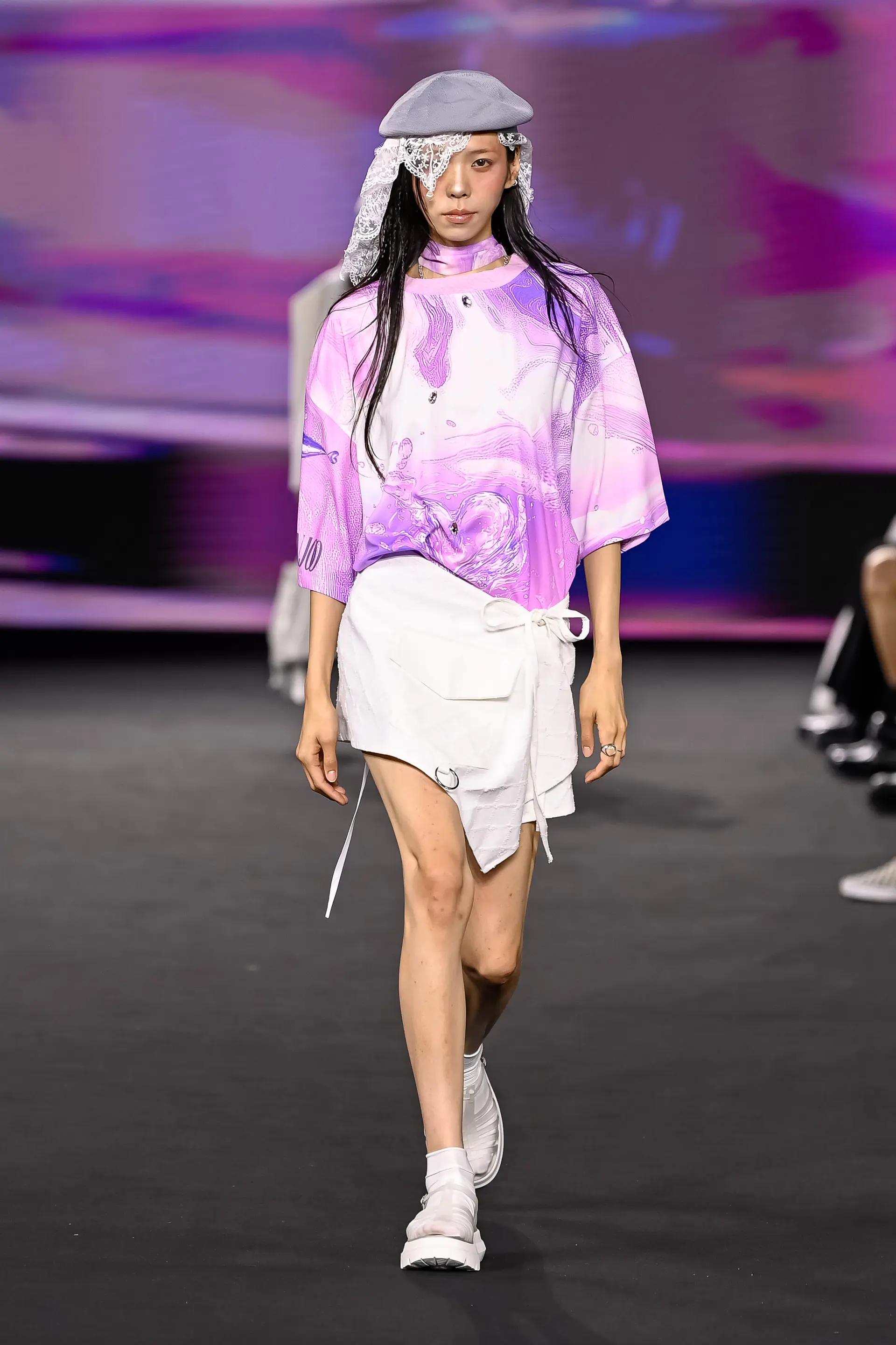 26SS White Cross Pattern Denim Wrap Skirt