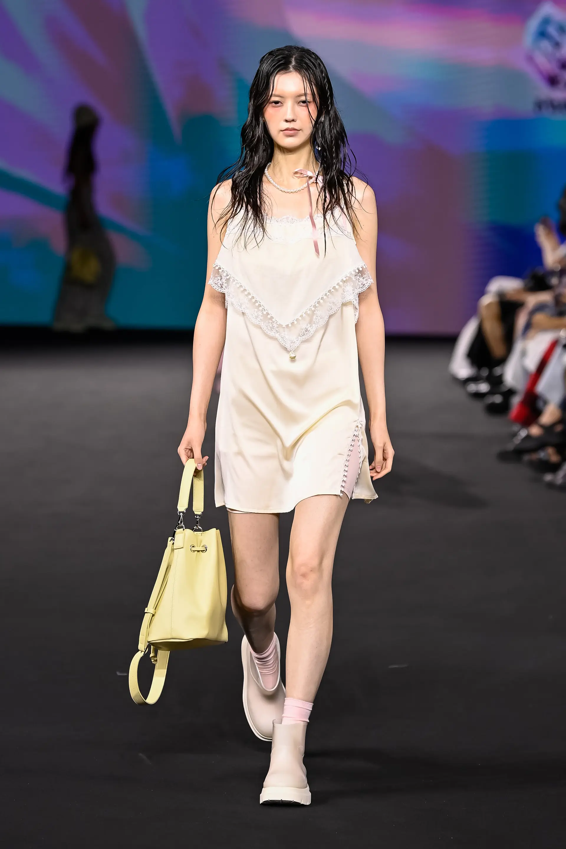 26SS Ivory Lace Pearl Satin Slip Dress