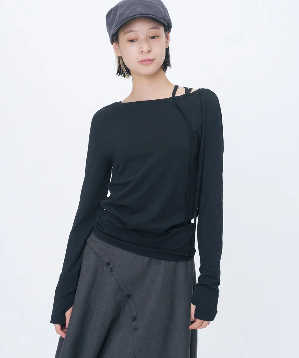 Boat Neck String Long Sleeve (BLACK)