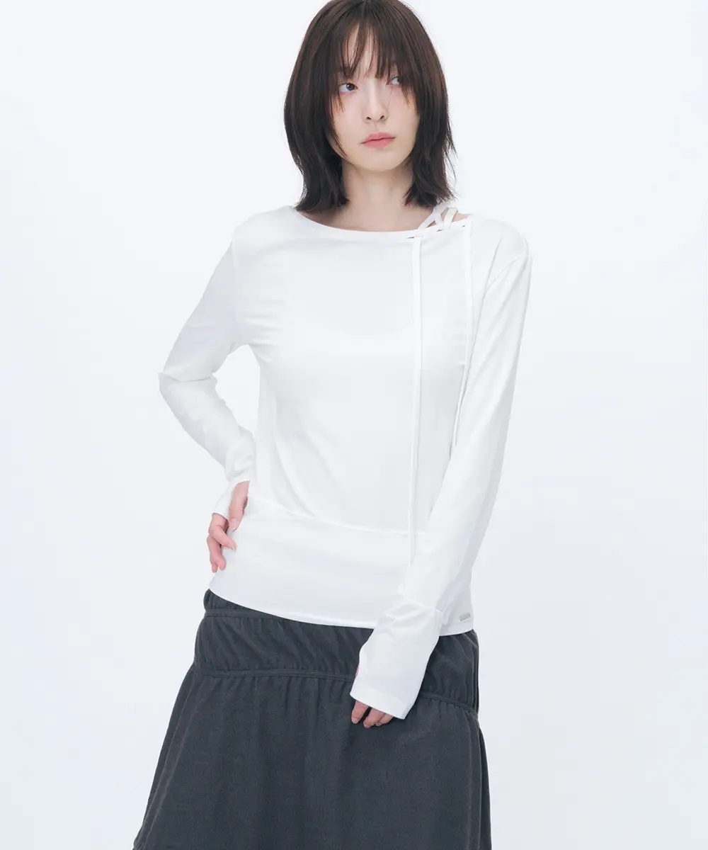 Boat Neck String Long Sleeve (WHITE)