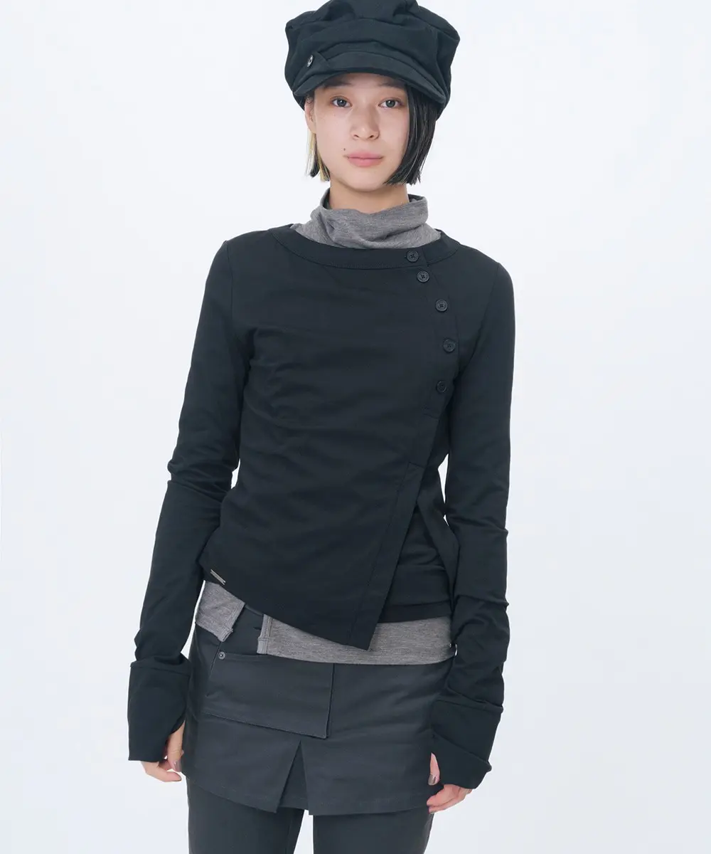 Layered Placket Long Sleeve (BLACK)
