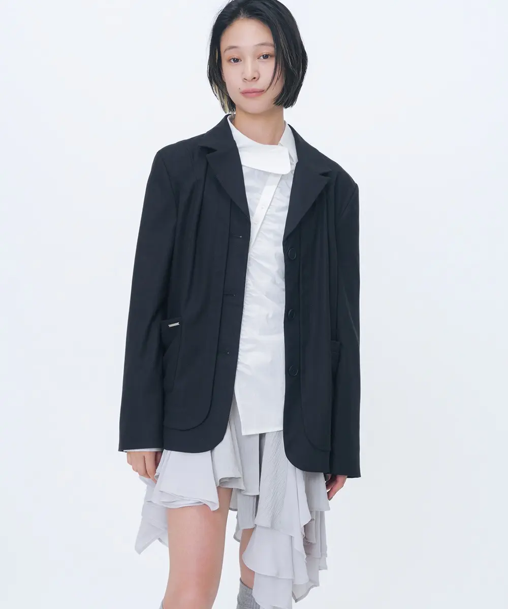 Layered Placket Blazer (BLACK)