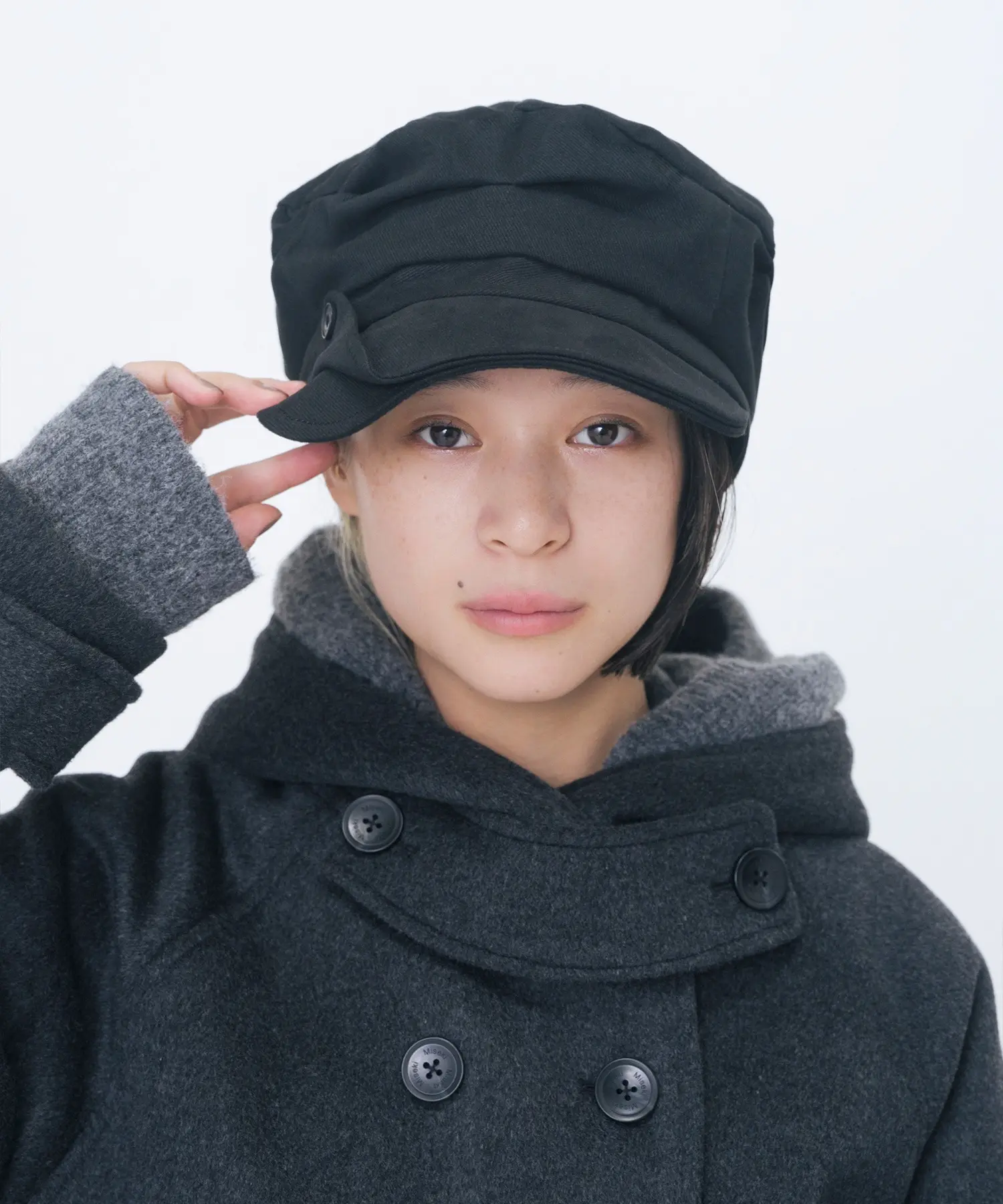 Folding Button Newsboy Cap (BLACK)
