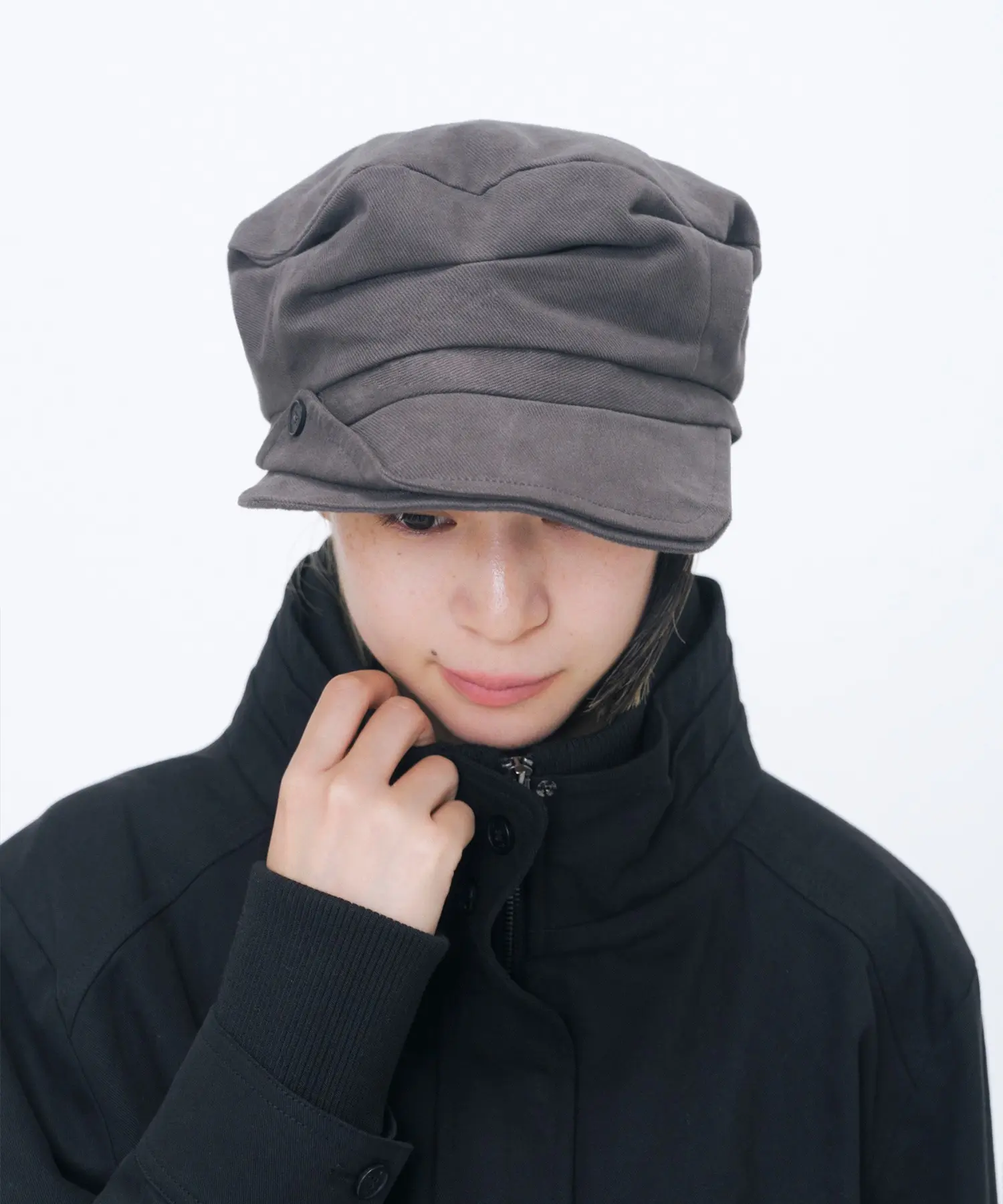 Folding Button Newsboy Cap (CHARCOAL)