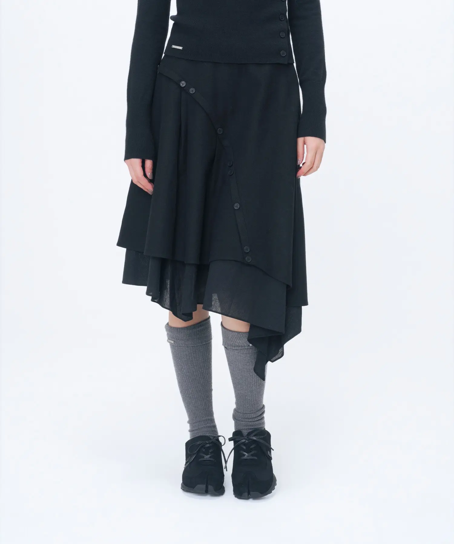 Asymmetric Line Draped Skirt (BLACK)