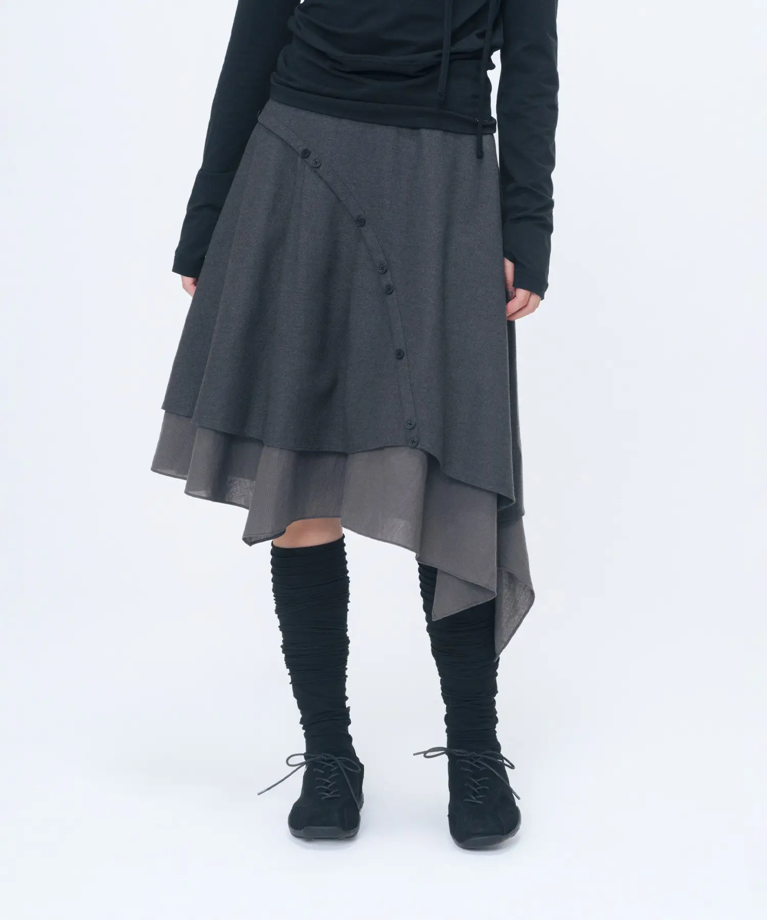 Asymmetric Line Draped Skirt (CHARCOAL)