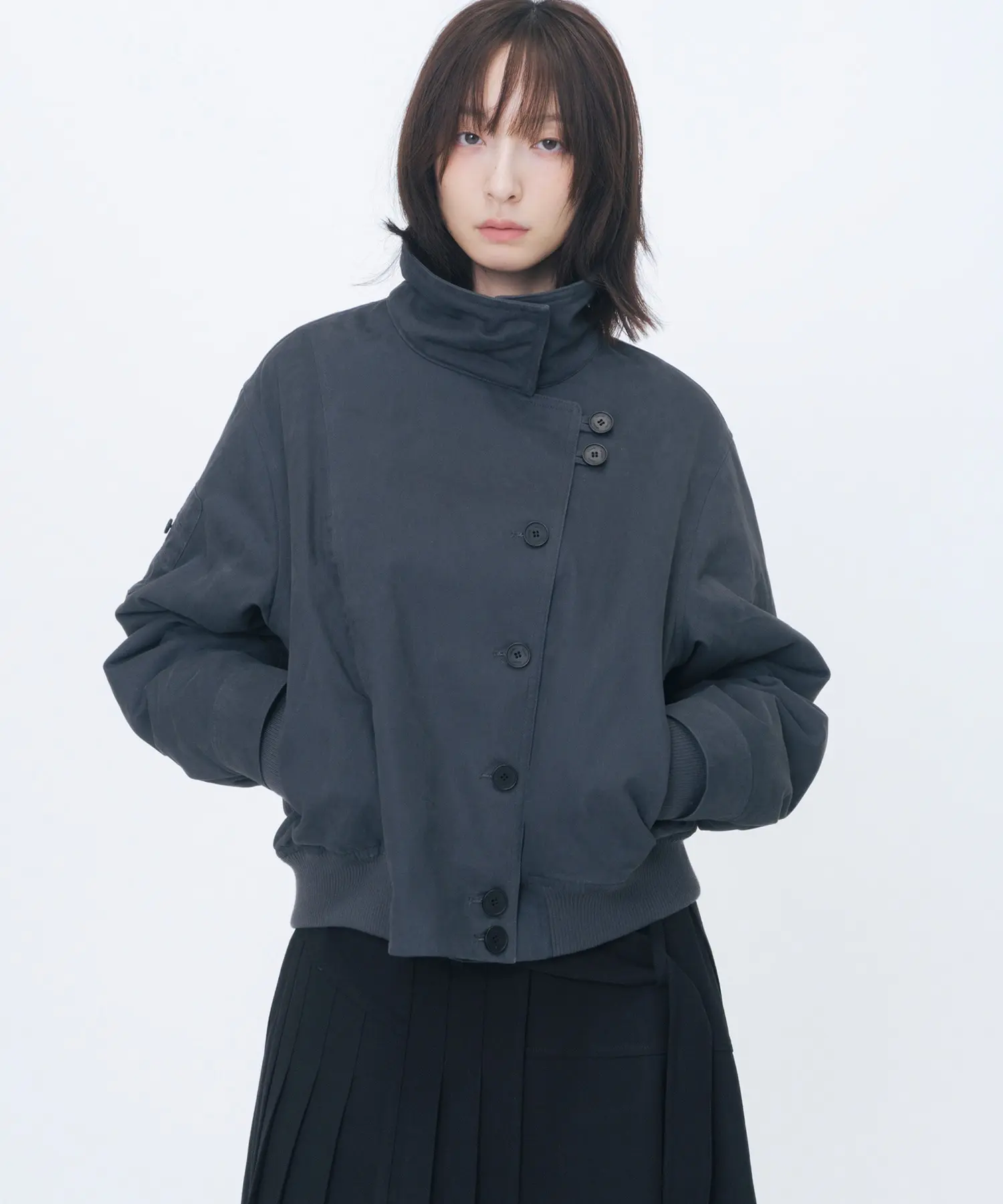 Asymmetric Bomber Jacket (CHARCOAL)