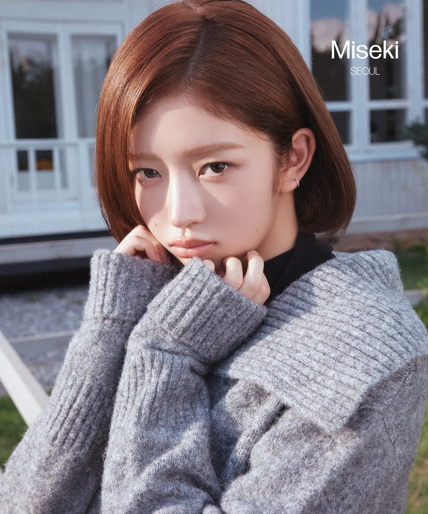 Unbalanced Button Knit Cardigan (GREY)