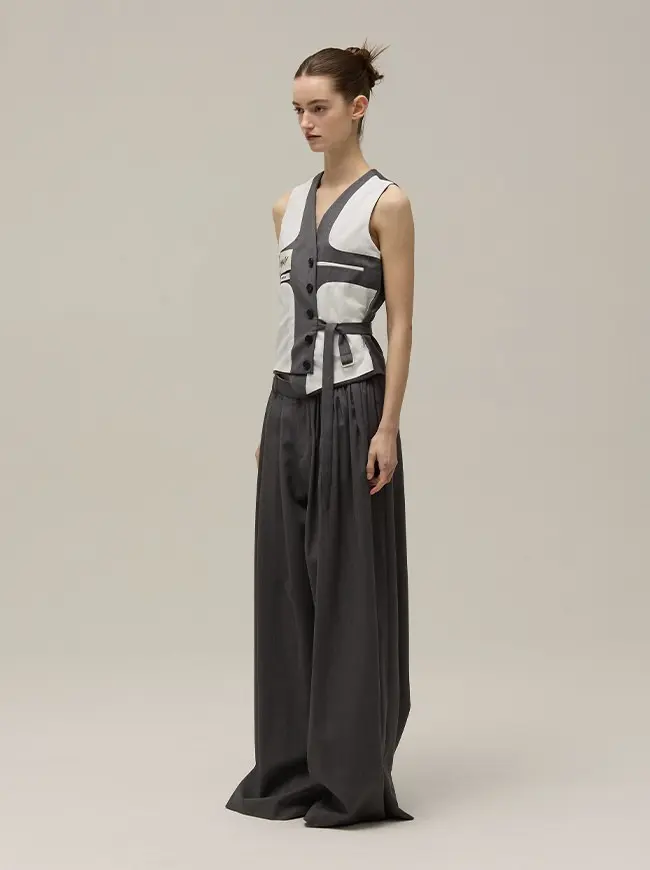 Wide Pin Tuck Slacks (Gray)