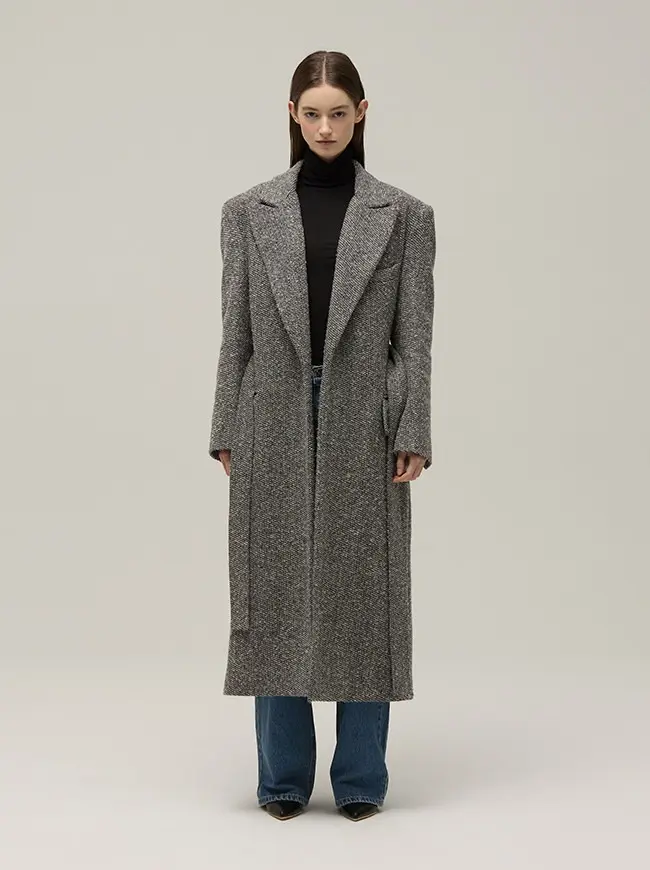 Tweed Minimal Long Coat (Black)
