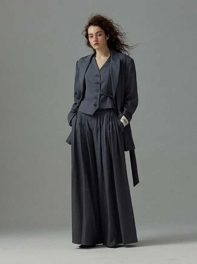 Wide Pin Tuck Slacks (Gray)