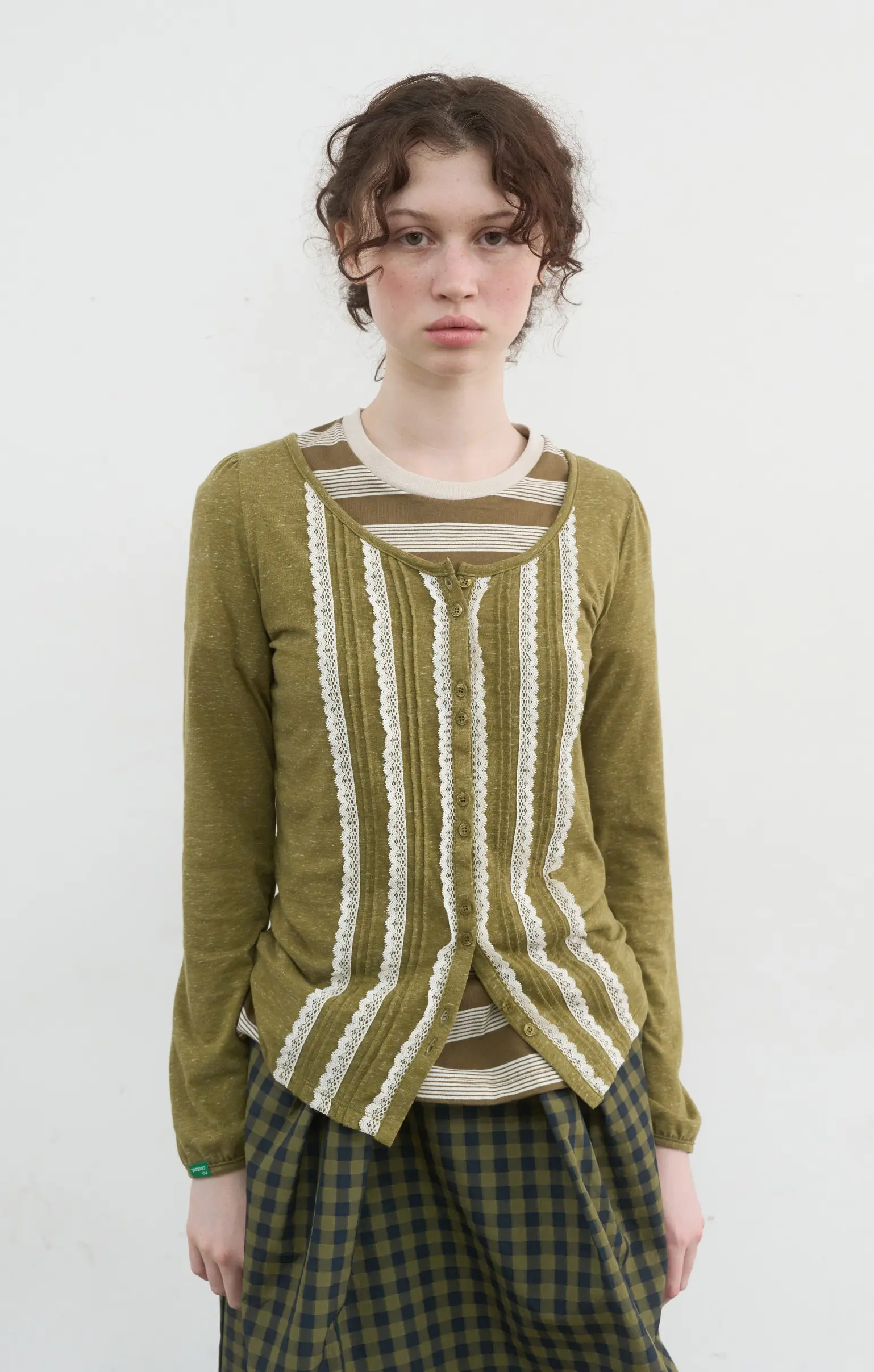 Pintuck Lace Cardigan (Olive)