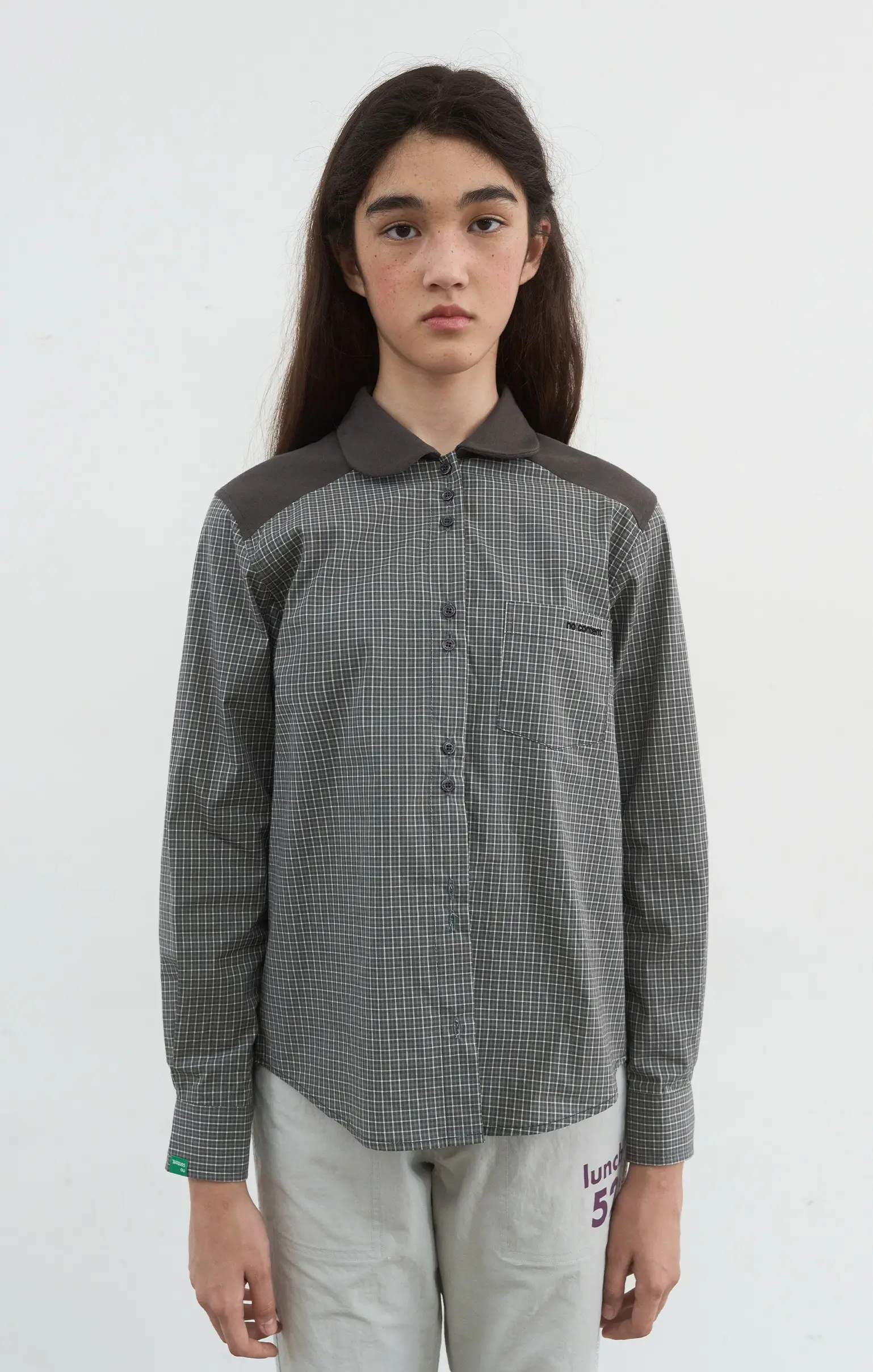 Round Collar Check Shirt (Charcoal)