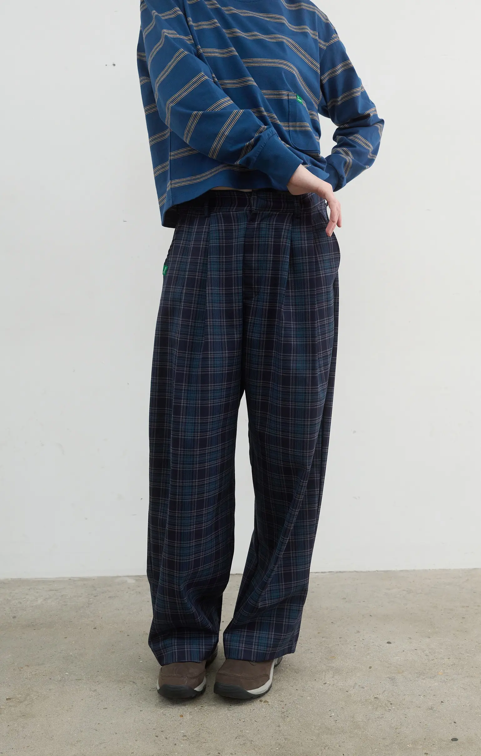 Check Wide Pants (Navy)