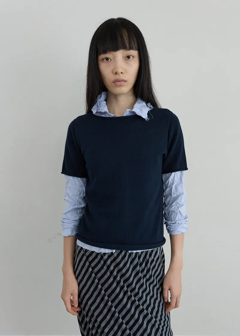 Whole Garment Half Sleeve Knit (Navy)