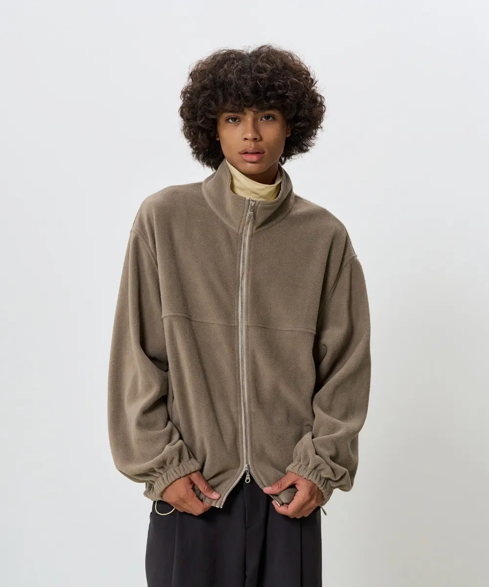Contrast Fleece Zip-Up (Beige)