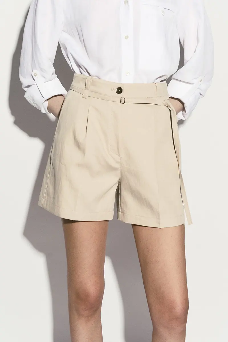 Pintucked Belted Shorts