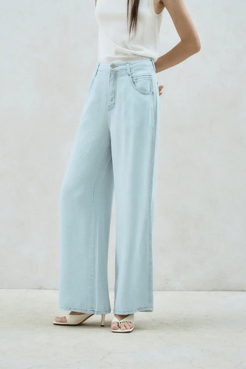 Wide Leg Denim Pants Ice Blue