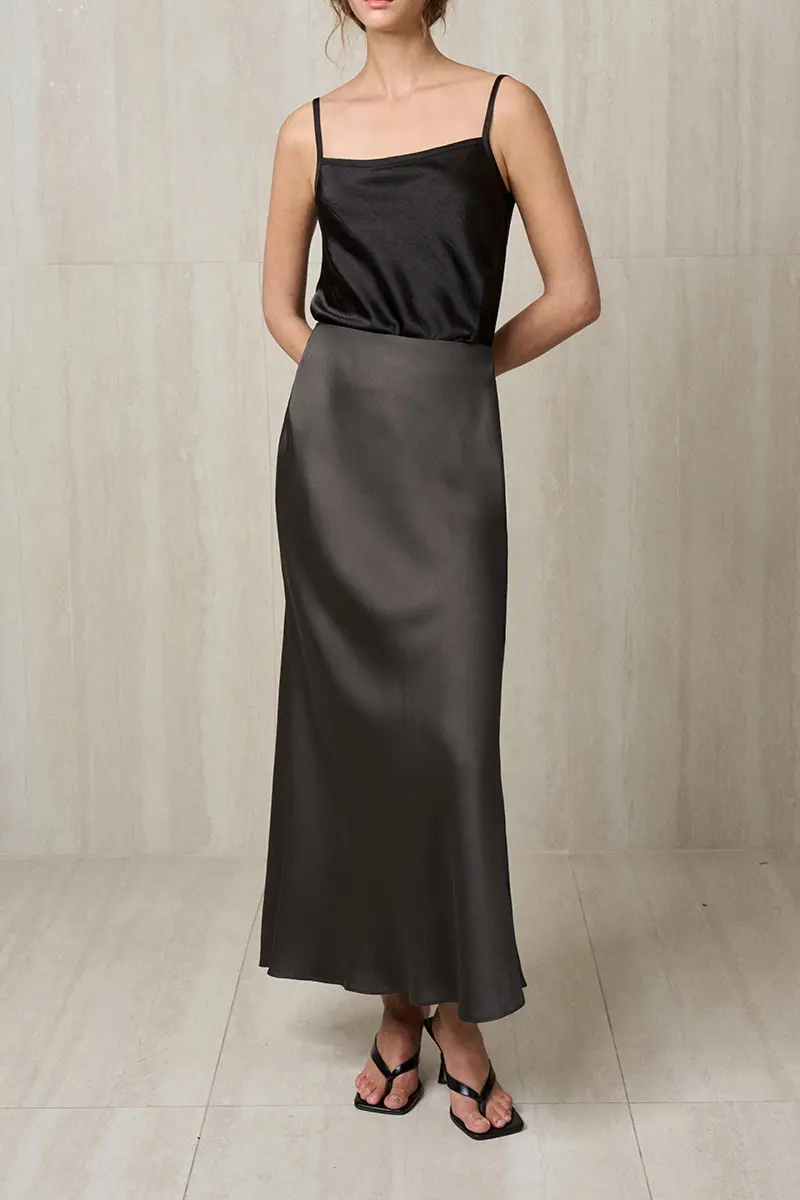 Satin Maxi Skirt Sepia