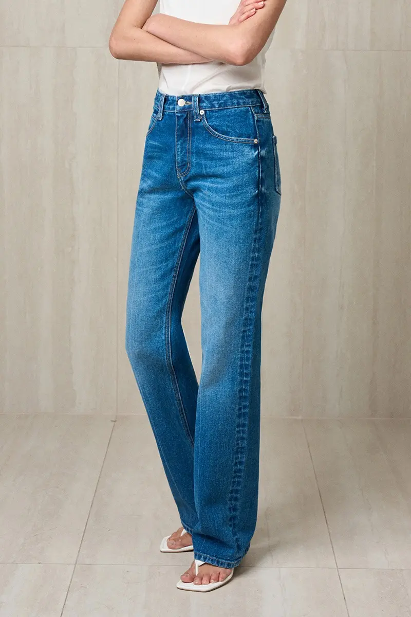 Front Creased Denim Pants Mid Blue