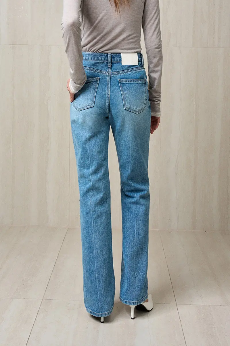 Front Creased Denim Pants Light Blue