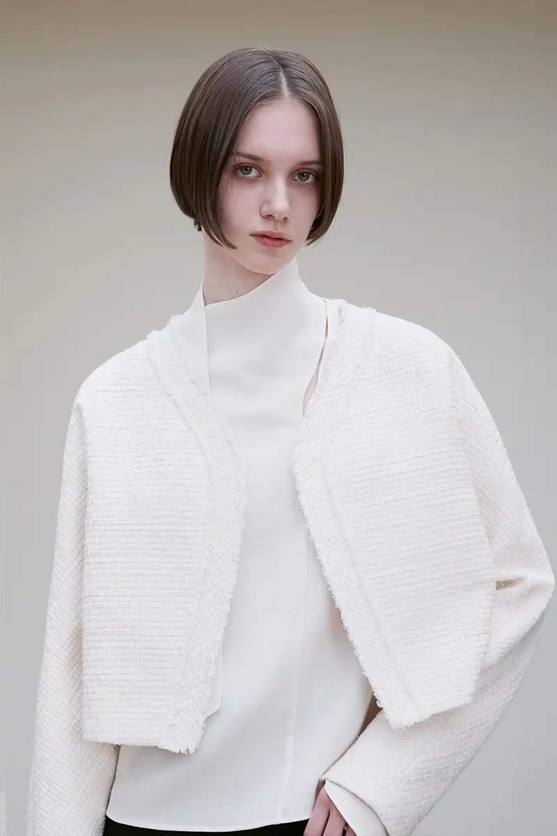 Cropped Tweed Jacket Ivory