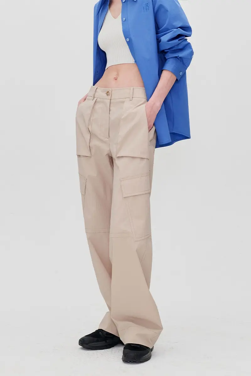 Wide Leg Cargo Pants Sand