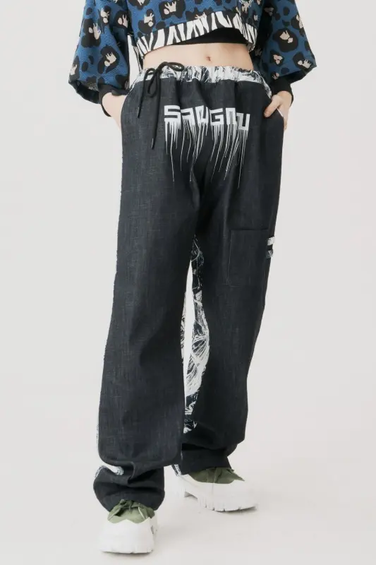 Drip Graphic Wide Denim