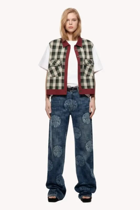Crop Check Contrast Sleeveless