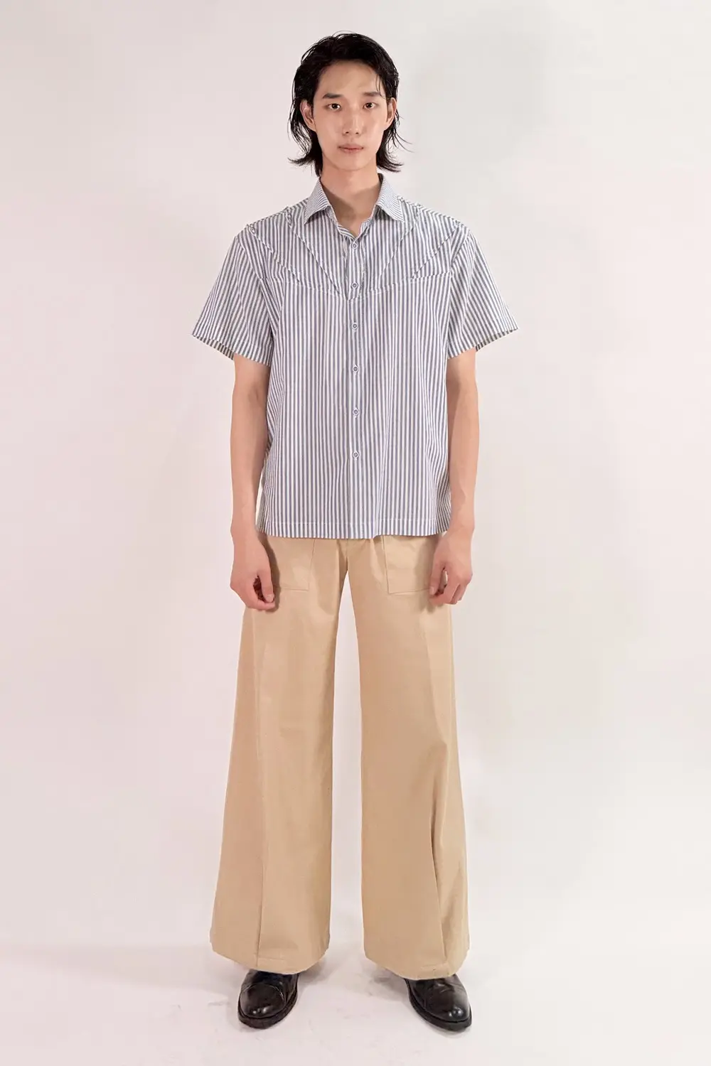 Raw Edge Panel Stripe Shirt
