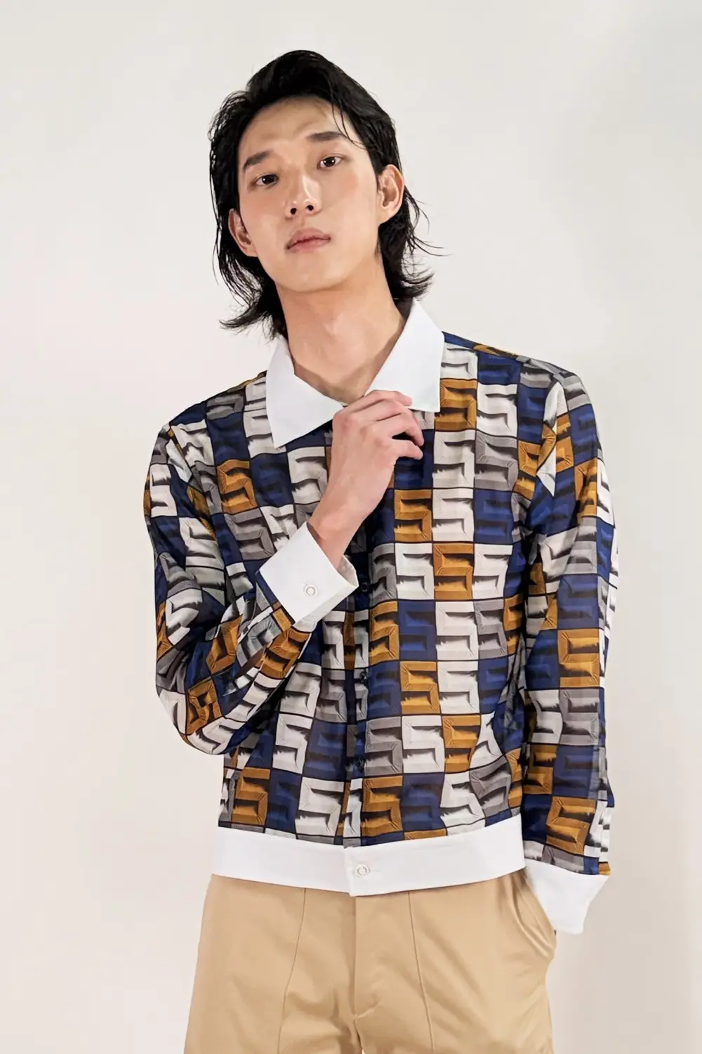 Color Block Pattern Work Shirt