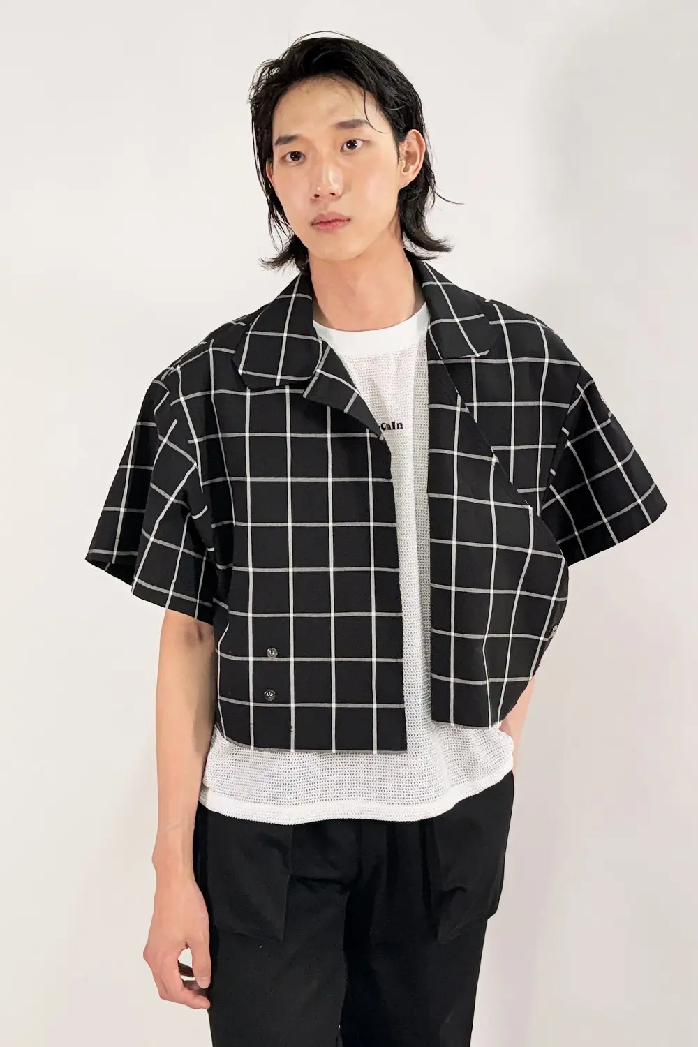 Crop Fit Windowpane Check Shirt Jacket