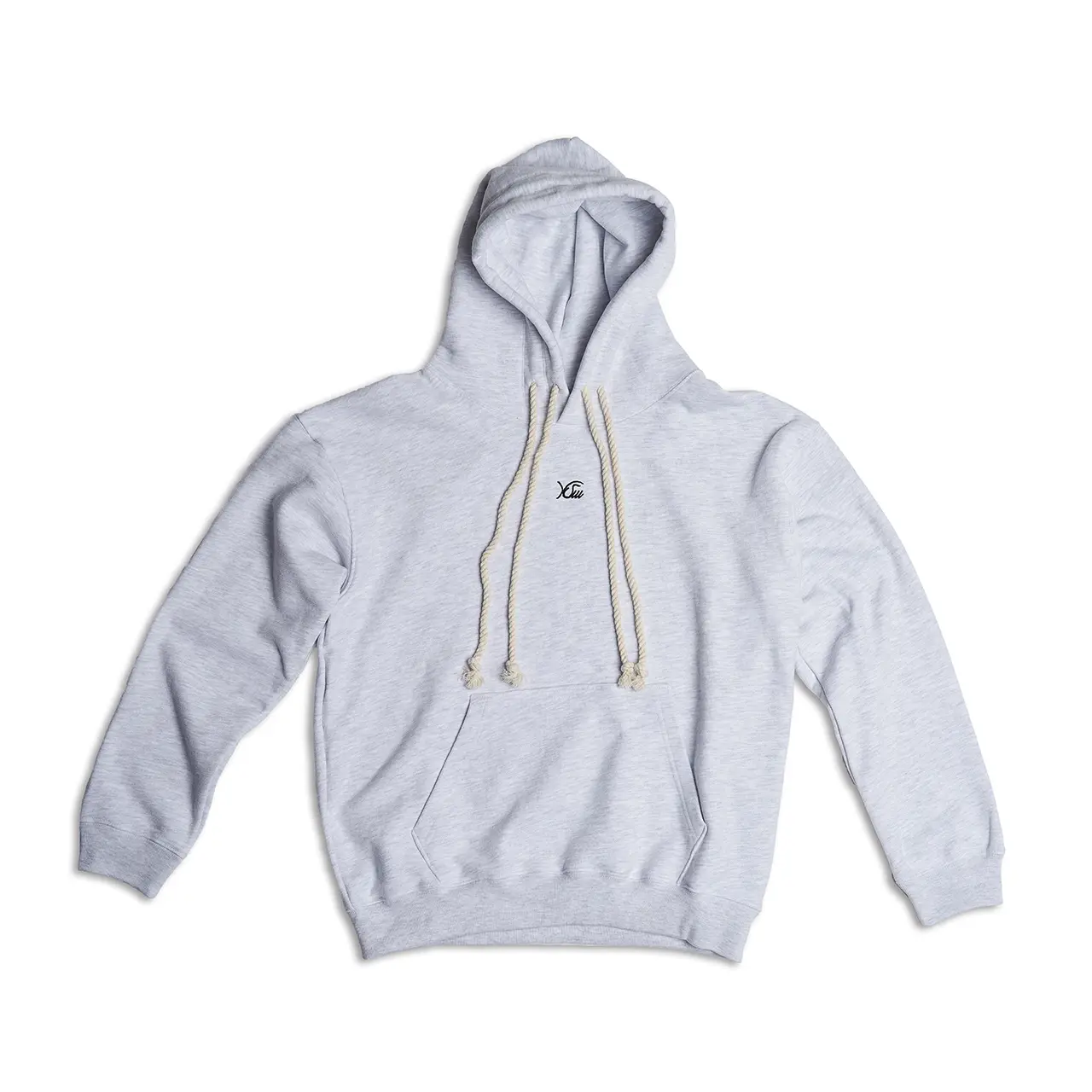 Double Rope Embroidered Hoodie (White Melange)