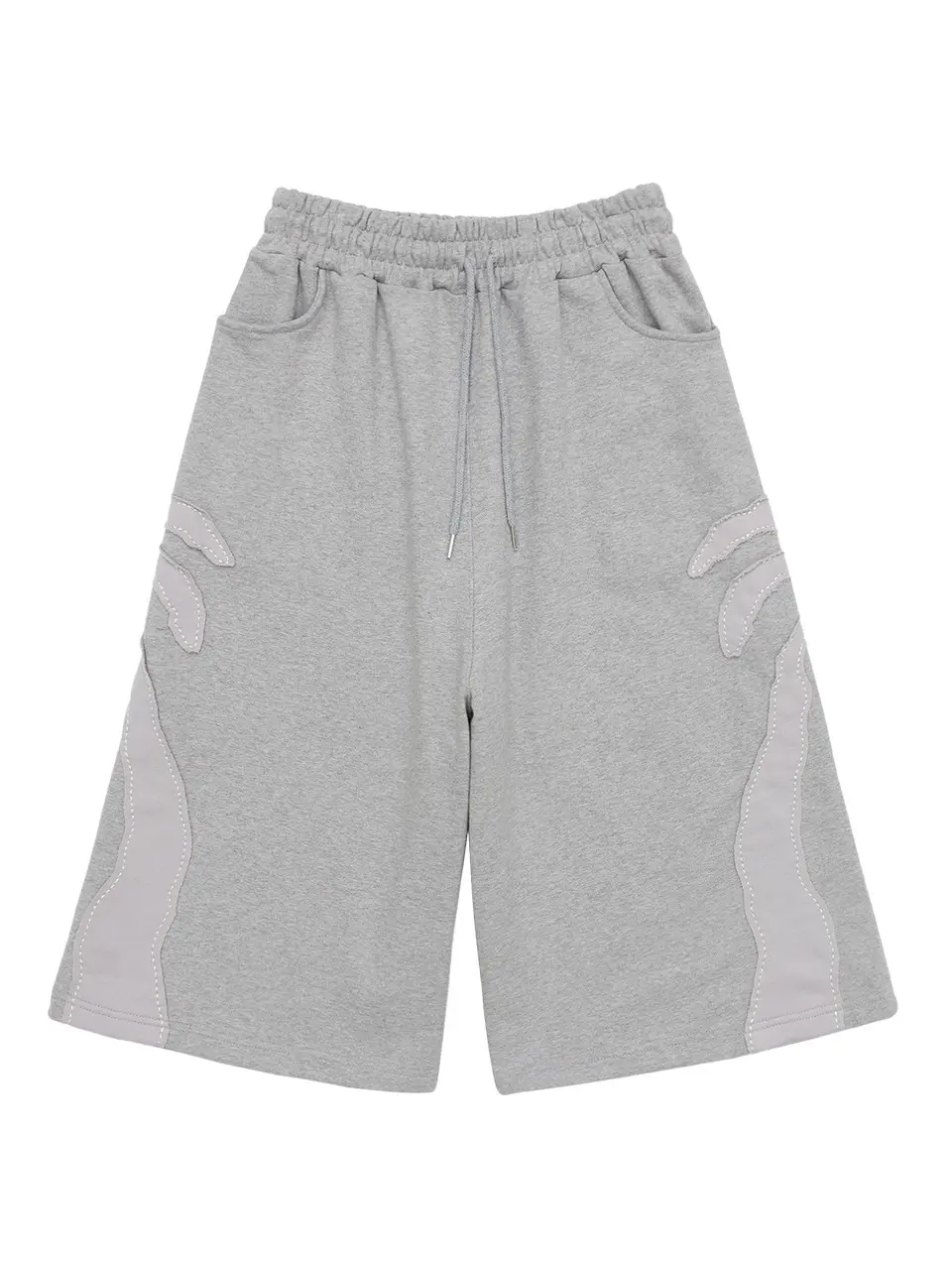 Palm Tree Applique Bermuda Sweat Pants Melange Grey