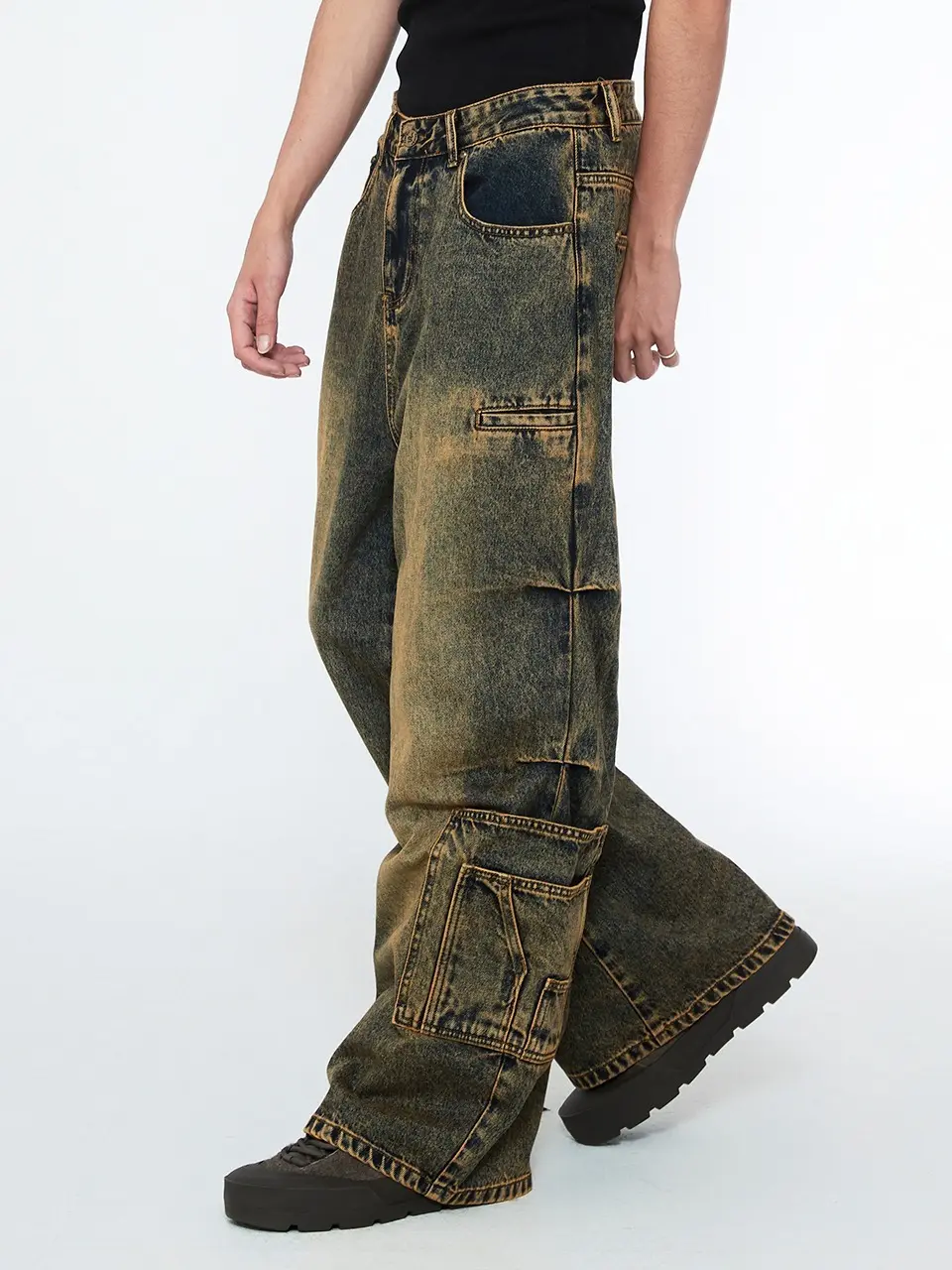 Multi Pocket Carpenter Wide Denim Pants Desert Blue