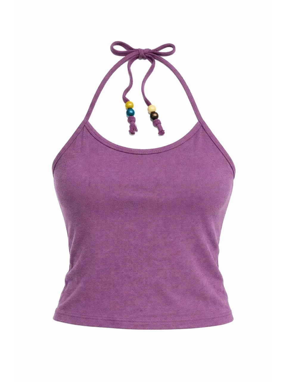 Beads Pigment Halter Neck Sleeveless Purple