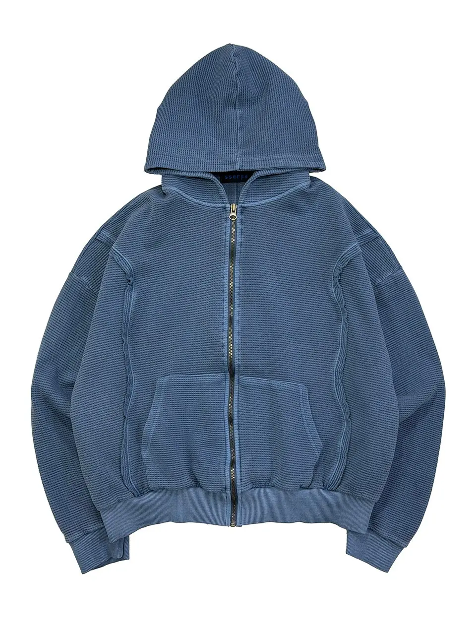 Raw Pigment Waffle Hood Zip Up Blue