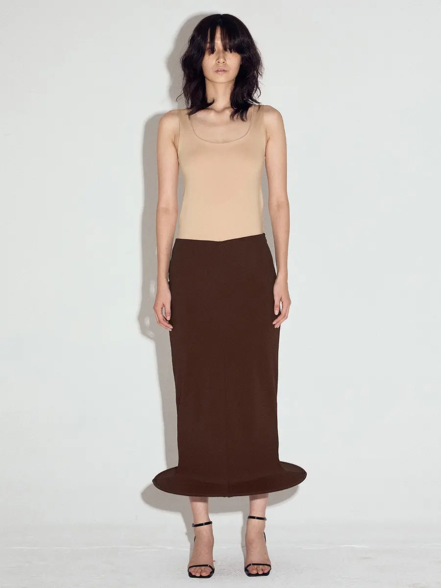 Wired Hem Classic Midi Skirt in Brown