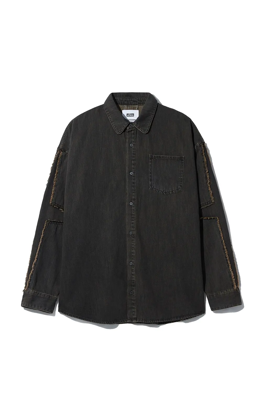Cross Raw Edge Denim Shirt (Black)