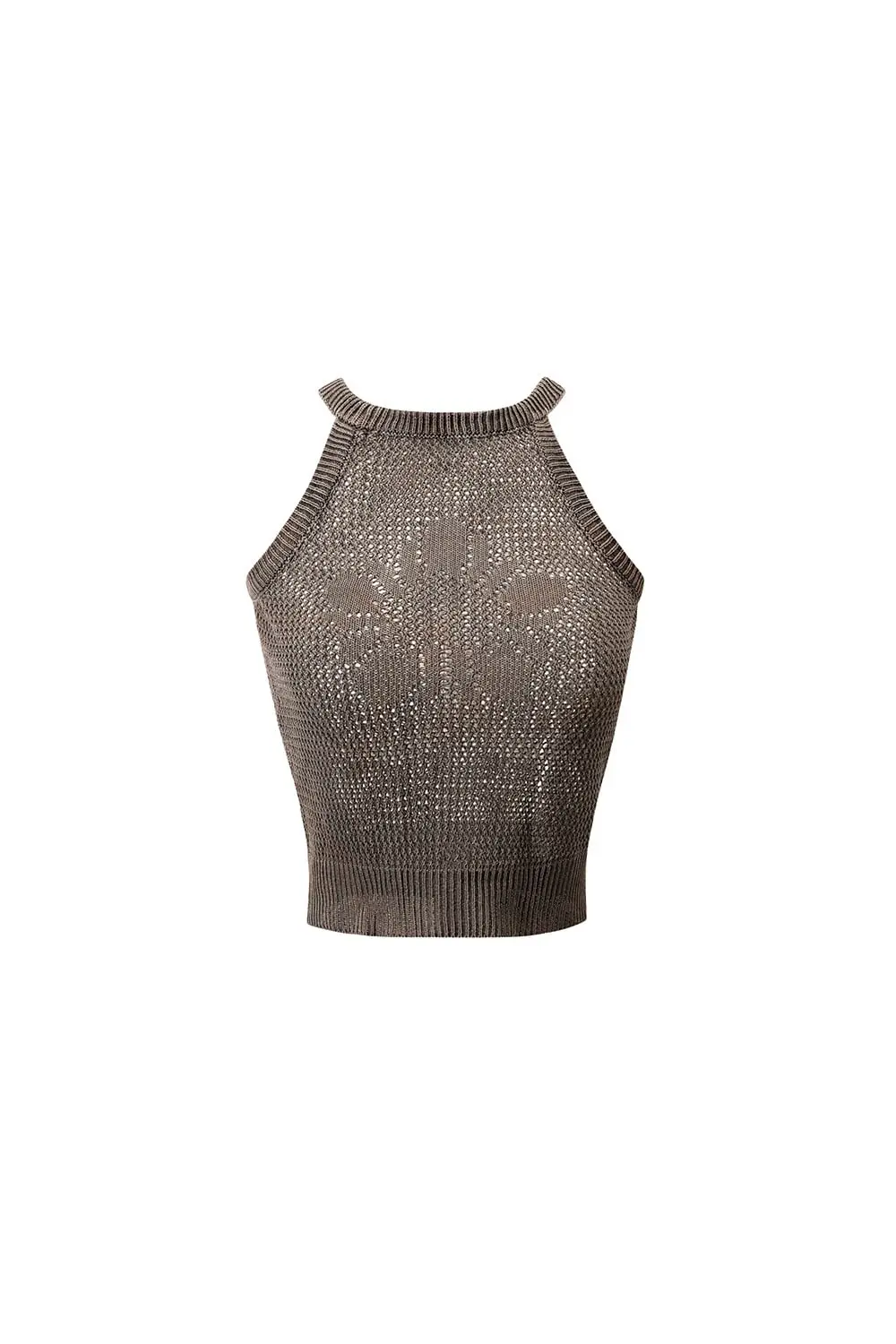 Batch No.2 Traditional-Dyed Persimmon & Ink MUGUNG Crochet Halter Sleeveless (Brown)