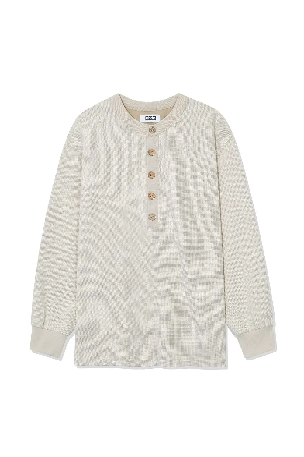 Henley Neck Long Sleeve Washed T-shirt (Ivory)