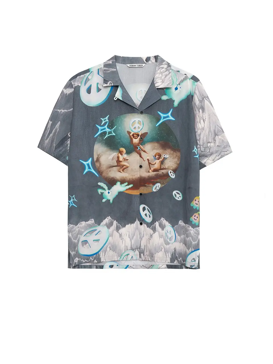 Rayon Print Shirt Blue Gray
