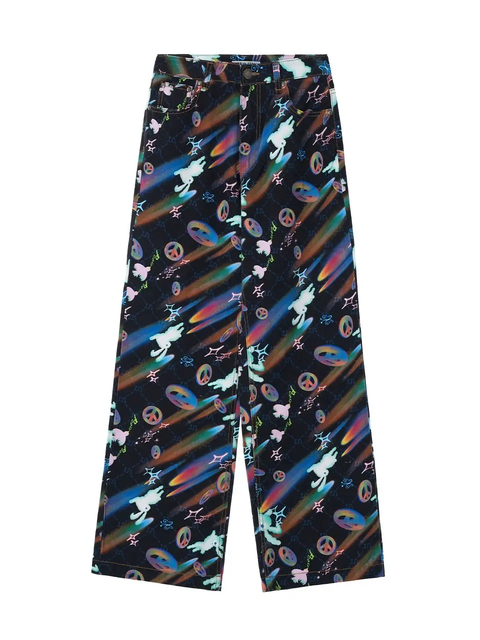 Printed Straight Pants Black