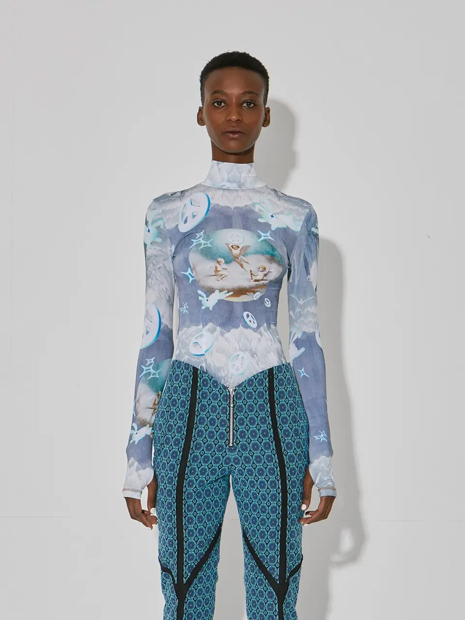 Jurasil Print Top Blue Gray