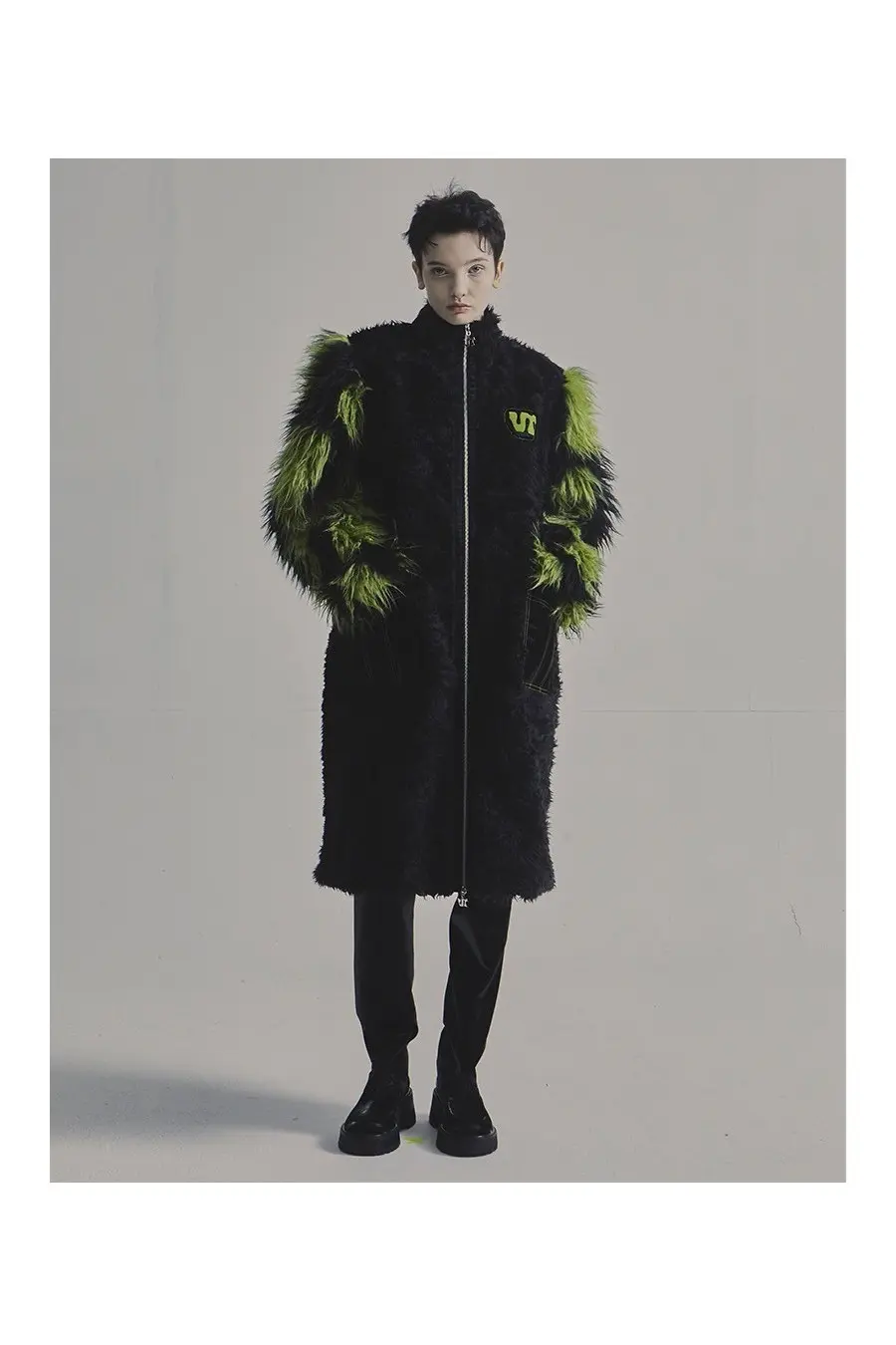 Zip-Up Fur Long Coat
