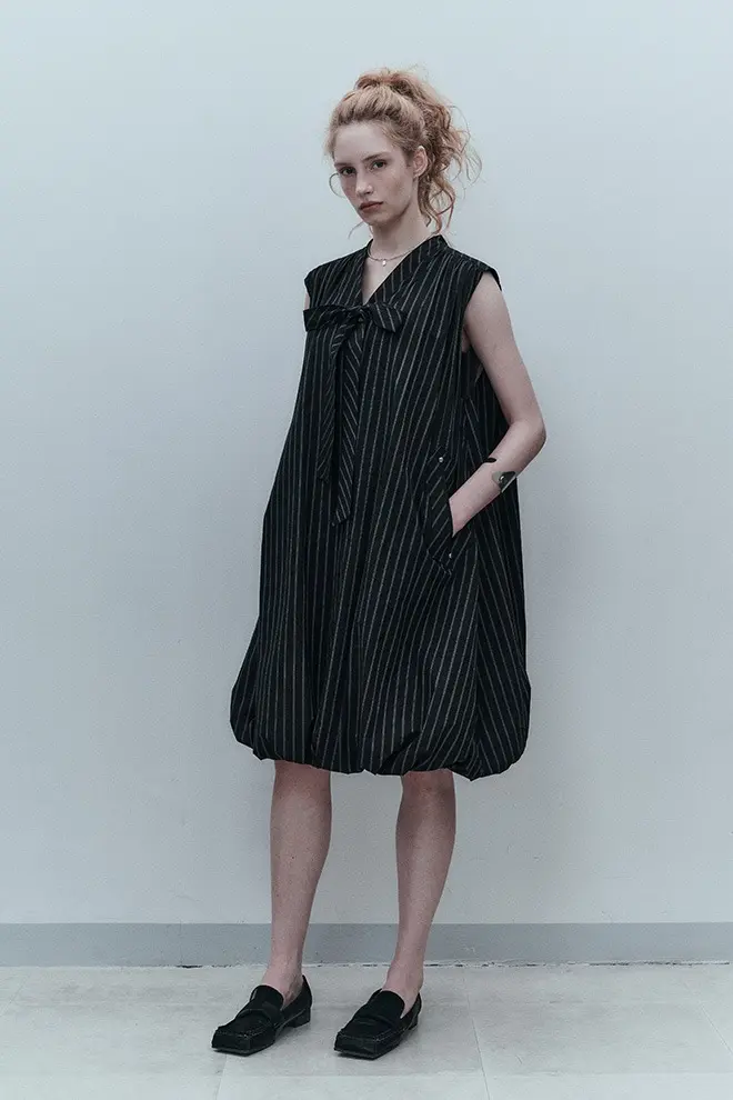 Stripe Ribbon Balloon Dress