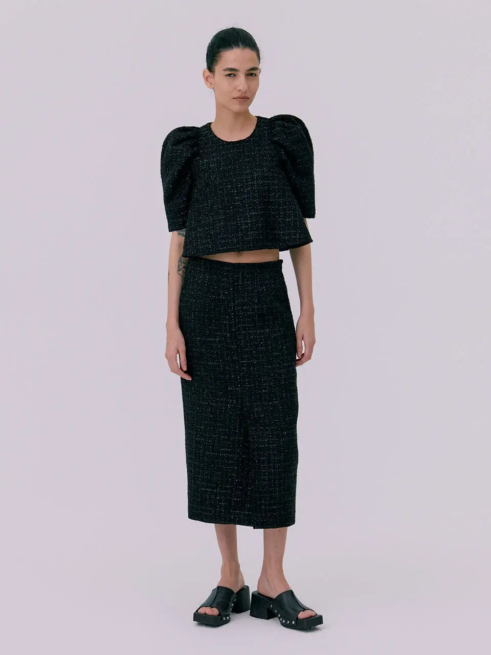 26 Tweed Puff Top — Black